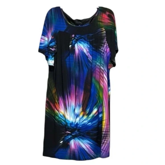 Tiana B. Pink and Blue Graphic Short Sleeve Dress Size XL - Picture 1 of 4